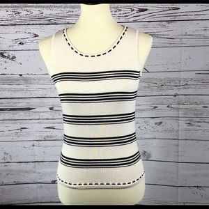 TAHARI Cream and Black Striped sleeveless knit top